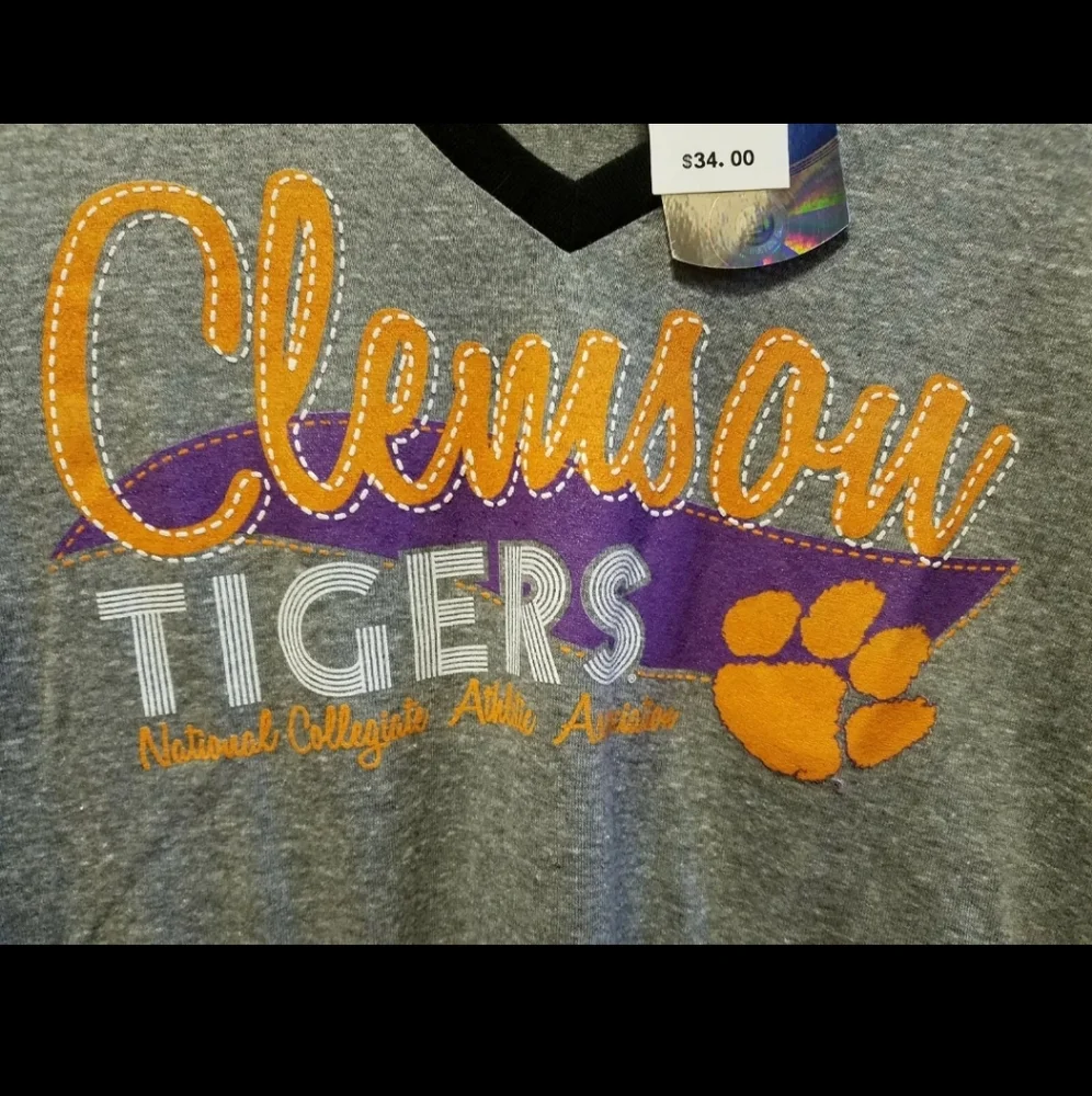 NCAA Clemson Tigers Ladies V Neck Long Sleeves Collegiate Printed Tee shirt - Picture 4 of 4